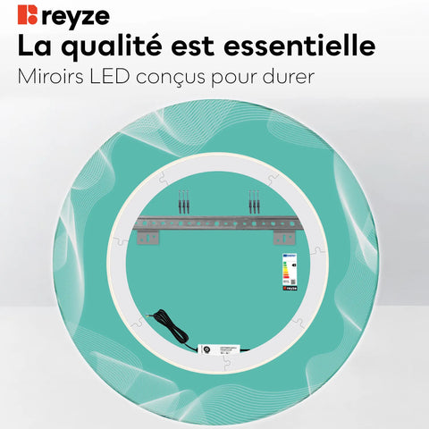 Miroir LED Rond | Sans Boutons Tactiles | Lumière blanche froide - Reyze Série Simetria Modèle 3