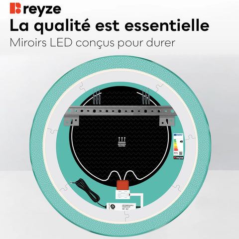 Miroir LED Rond | boutons tactiles | Fonction Anti-Buée | Température de couleur réglable - Reyze Série Simetria Modèle 4