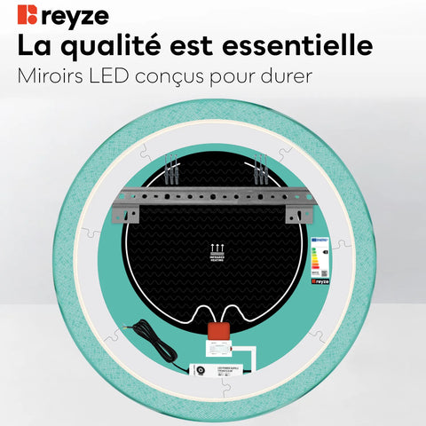 Miroir LED Rond | boutons tactiles | Fonction Anti-Buée | Lumière blanche froide - Reyze Série Simetria Modèle 5