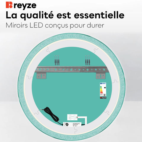 Miroir LED Rond | Bouton Tactile | Lumière blanche neutre - Reyze Série Simetria Modèle 6