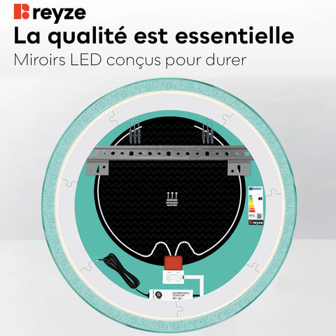 Miroir LED Rond | boutons tactiles | Fonction Anti-Buée | Température de couleur réglable - Reyze Série Simetria Modèle 6