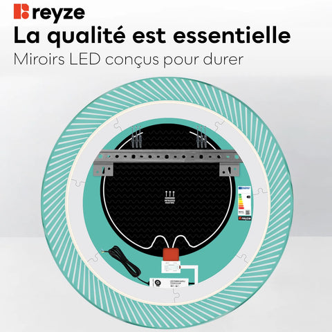 Miroir LED Rond | boutons tactiles | Fonction Anti-Buée | Lumière blanche froide - Reyze Série Simetria Modèle 7