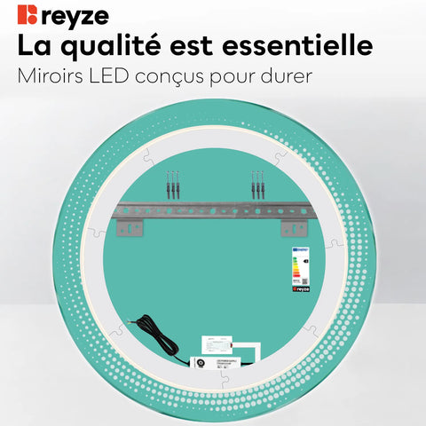 Miroir LED Rond | Bouton Tactile | Lumière blanche froide - Reyze Série Simetria Modèle 8