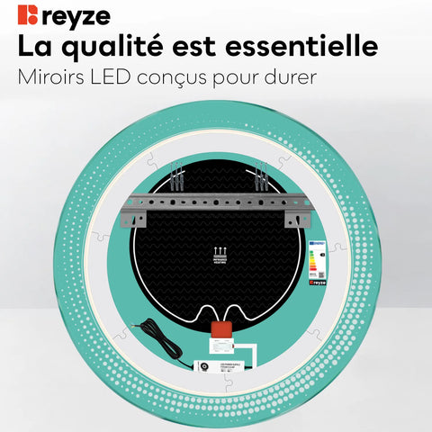 Miroir LED Rond | boutons tactiles | Fonction Anti-Buée | Lumière blanche froide - Reyze Série Simetria Modèle 8