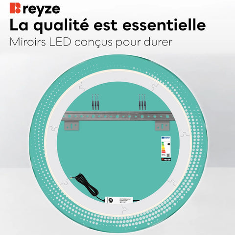 Miroir LED Rond | Sans Boutons Tactiles | Lumière blanche froide - Reyze Série Simetria Modèle 8