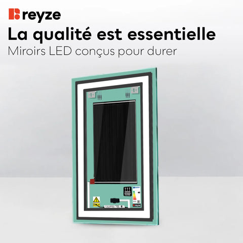 Miroir LED Vertical | boutons tactiles | Fonction Anti-Buée | Lumière Blanche Chaude - Reyze Série Salono Modèle 1