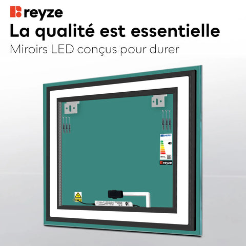 Miroir LED Carré | Bouton Tactile | Lumière blanche froide - Reyze Série Salono Modèle 1