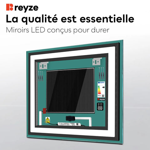 Miroir LED Carré | boutons tactiles | Fonction Anti-Buée | Température de couleur réglable - Reyze Série Salono Modèle 1