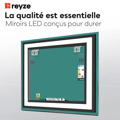 Miroir LED Carré | Sans Boutons Tactiles | Lumière blanche froide - Reyze Série Salono Modèle 3