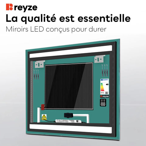 Miroir LED Carré | boutons tactiles | Fonction Anti-Buée | Lumière blanche froide - Reyze Série Salono Modèle 4
