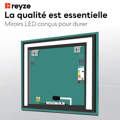 Miroir LED Carré | Bouton Tactile | Lumière Blanche Chaude - Reyze Série Salono Modèle 6