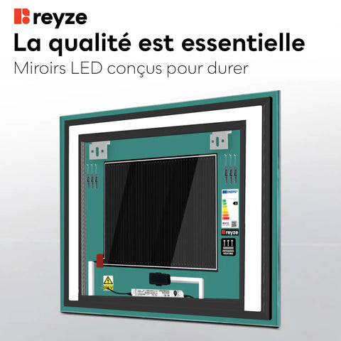 Miroir LED Carré | boutons tactiles | Fonction Anti-Buée | Température de couleur réglable - Reyze Série Salono Modèle 6