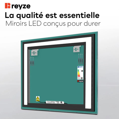 Miroir LED Carré | Sans Boutons Tactiles | Lumière blanche froide - Reyze Série Salono Modèle 6