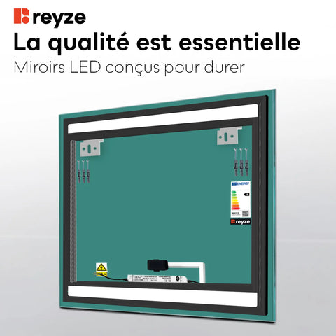 Miroir LED Carré | Bouton Tactile | Lumière blanche froide - Reyze Série Salono Modèle 7
