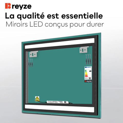 Miroir LED Carré | Sans Boutons Tactiles | Lumière blanche froide - Reyze Série Salono Modèle 7