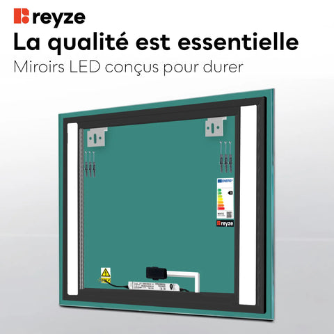 Miroir LED Carré | Bouton Tactile | Lumière blanche froide - Reyze Série Salono Modèle 8