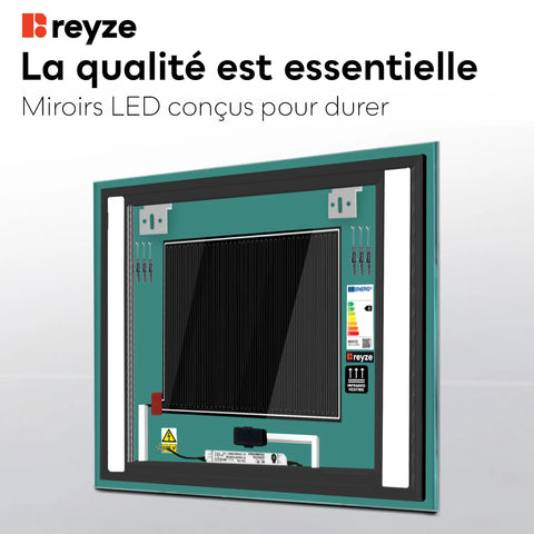 Miroir LED Carré | boutons tactiles | Fonction Anti-Buée | Lumière blanche froide - Reyze Série Salono Modèle 8