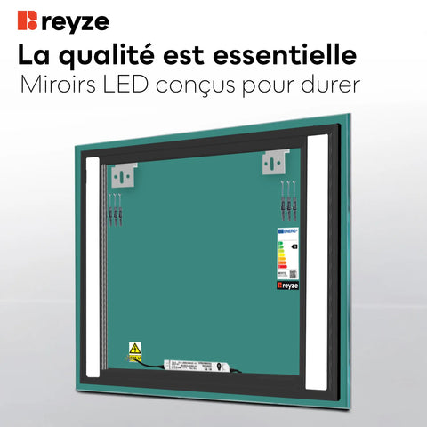 Miroir LED Carré | Sans Boutons Tactiles | Lumière blanche froide - Reyze Série Salono Modèle 8
