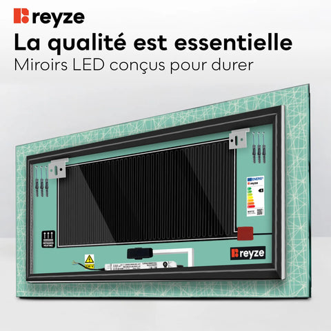 Miroir LED Horizontal | boutons tactiles | Fonction Anti-Buée | Lumière blanche froide - Reyze Série Simetria Modèle 1