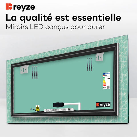 Miroir LED Horizontal | Bouton Tactile | Lumière blanche froide - Reyze Série Simetria Modèle 1