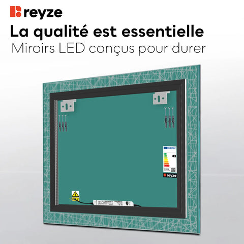 Miroir LED Carré | Sans Boutons Tactiles | Lumière blanche froide - Reyze Série Simetria Modèle 1