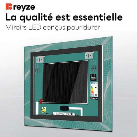 Miroir LED Carré | boutons tactiles | Fonction Anti-Buée | Lumière blanche froide - Reyze Série Simetria Modèle 2