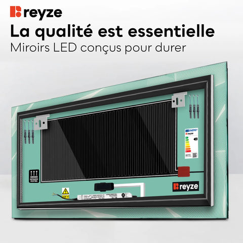 Miroir LED Horizontal | boutons tactiles | Fonction Anti-Buée | Température de couleur réglable - Reyze Série Simetria Modèle 2
