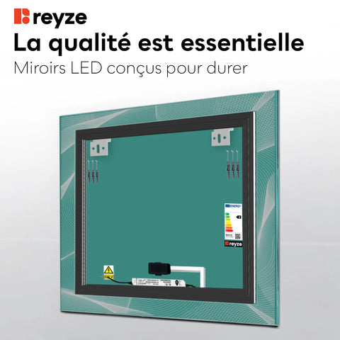 Miroir LED Carré | Bouton Tactile | Lumière Blanche Chaude - Reyze Série Simetria Modèle 2