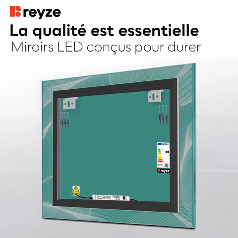 Miroir LED Carré | Sans Boutons Tactiles | Lumière Blanche Chaude - Reyze Série Simetria Modèle 2