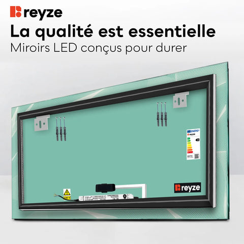 Miroir LED Horizontal | Bouton Tactile | Lumière Blanche Chaude - Reyze Série Simetria Modèle 2
