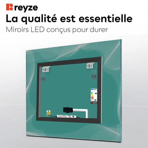 Miroir LED Carré | Bouton Tactile | Lumière blanche froide - Reyze Série Simetria Modèle 3