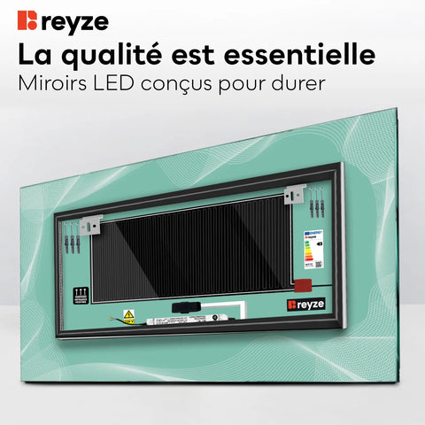 Miroir LED Horizontal | boutons tactiles | Fonction Anti-Buée | Lumière blanche froide - Reyze Série Simetria Modèle 3