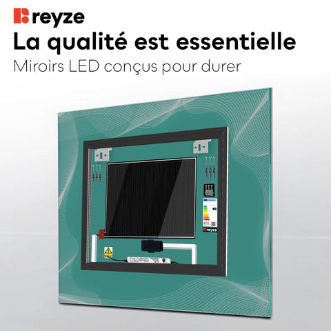 Miroir LED Carré | boutons tactiles | Fonction Anti-Buée | Lumière blanche froide - Reyze Série Simetria Modèle 3