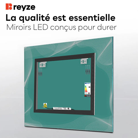 Miroir LED Carré | Sans Boutons Tactiles | Lumière blanche froide - Reyze Série Simetria Modèle 3