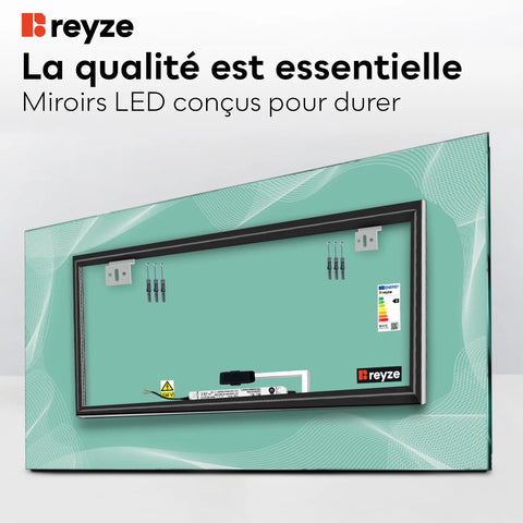 Miroir LED Horizontal | Bouton Tactile | Lumière blanche froide - Reyze Série Simetria Modèle 3