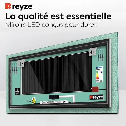 Miroir LED Horizontal | boutons tactiles | Fonction Anti-Buée | Température de couleur réglable - Reyze Série Simetria Modèle 4