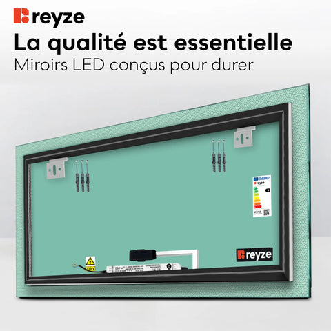 Miroir LED Horizontal | Bouton Tactile | Lumière Blanche Chaude - Reyze Série Simetria Modèle 4