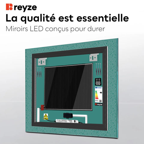 Miroir LED Carré | boutons tactiles | Fonction Anti-Buée | Température de couleur réglable - Reyze Série Simetria Modèle 5