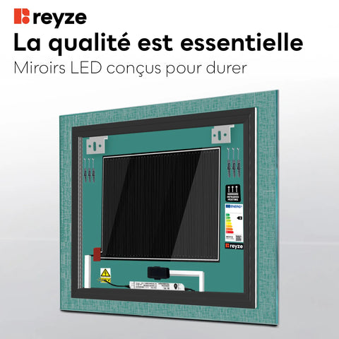 Miroir LED Carré | boutons tactiles | Fonction Anti-Buée | Lumière blanche froide - Reyze Série Simetria Modèle 6