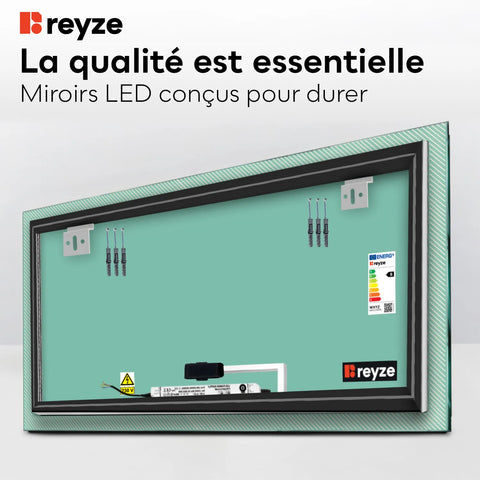 Miroir LED Horizontal | Bouton Tactile | Lumière blanche neutre - Reyze Série Simetria Modèle 7