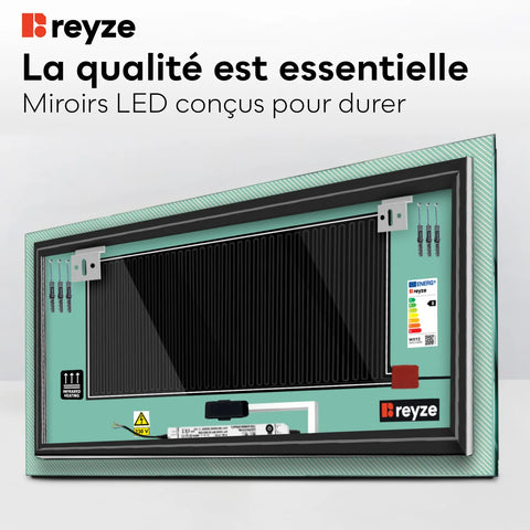 Miroir LED Horizontal | boutons tactiles | Fonction Anti-Buée | Lumière blanche neutre - Reyze Série Simetria Modèle 7
