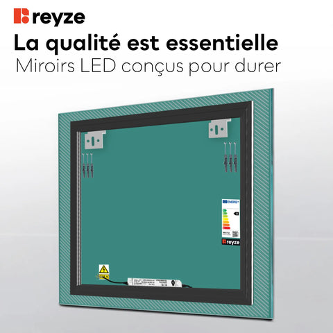 Miroir LED Carré | Sans Boutons Tactiles | Lumière blanche froide - Reyze Série Simetria Modèle 7