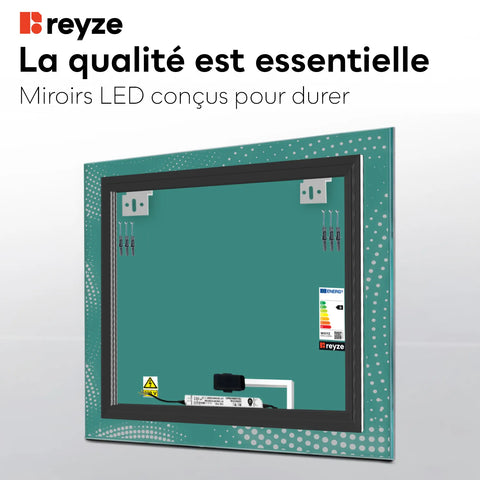 Miroir LED Carré | Bouton Tactile | Lumière blanche froide - Reyze Série Simetria Modèle 8