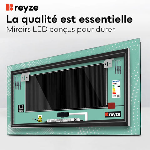 Miroir LED Horizontal | boutons tactiles | Fonction Anti-Buée | Lumière blanche froide - Reyze Série Simetria Modèle 8