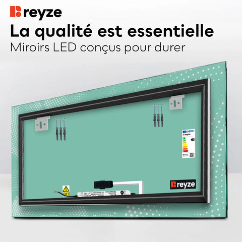 Miroir LED Horizontal | Bouton Tactile | Lumière blanche froide - Reyze Série Simetria Modèle 8