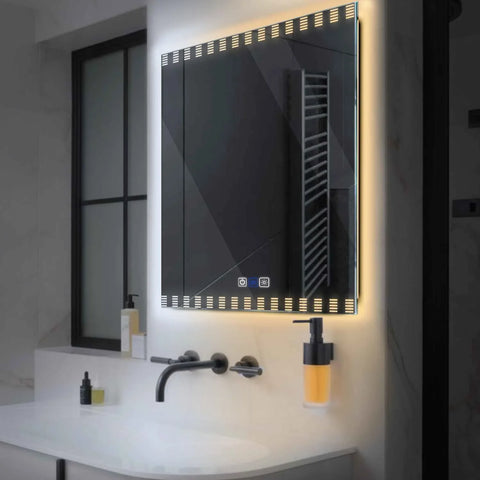 Miroir LED Carré | boutons tactiles | Fonction Anti-Buée | Température de couleur réglable - Reyze Série Edge Modèle 6