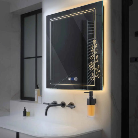 Miroir LED Carré | boutons tactiles | Fonction Anti-Buée | Température de couleur réglable - Reyze Série Good Vibes Modèle 2