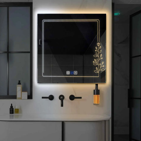 Miroir LED Carré | boutons tactiles | Fonction Anti-Buée | Température de couleur réglable - Reyze Série Good Vibes Modèle 2