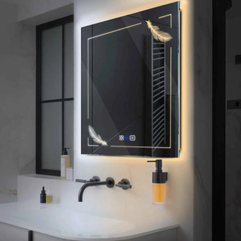 Miroir LED Carré | boutons tactiles | Fonction Anti-Buée | Température de couleur réglable - Reyze Série Good Vibes Modèle 3