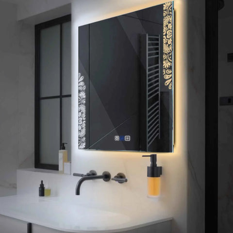 Miroir LED Carré | boutons tactiles | Fonction Anti-Buée | Température de couleur réglable - Reyze Série Good Vibes Modèle 4